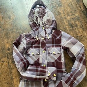 Womens Nike Recco Snowboarding Plaid Hooded Ski Jacket sz XS Outdoor Layer Shell